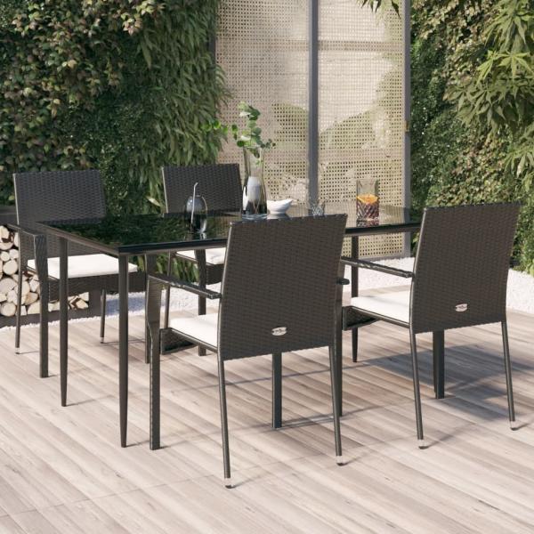 ARDEBO.de - 5-tlg. Garten-Essgruppe mit Kissen Schwarz Poly Rattan
