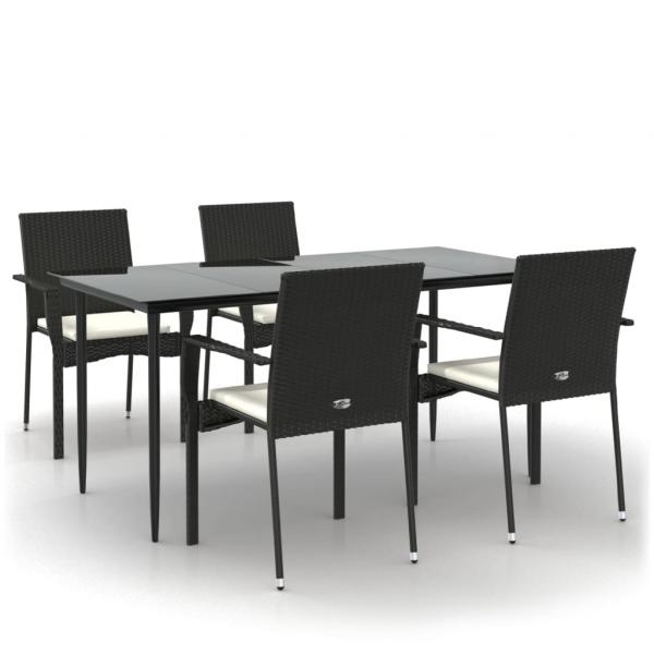 5-tlg. Garten-Essgruppe mit Kissen Schwarz Poly Rattan