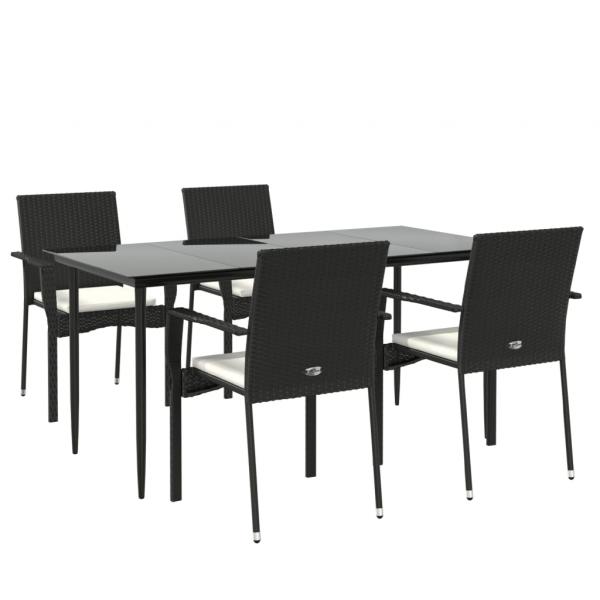 5-tlg. Garten-Essgruppe mit Kissen Schwarz Poly Rattan