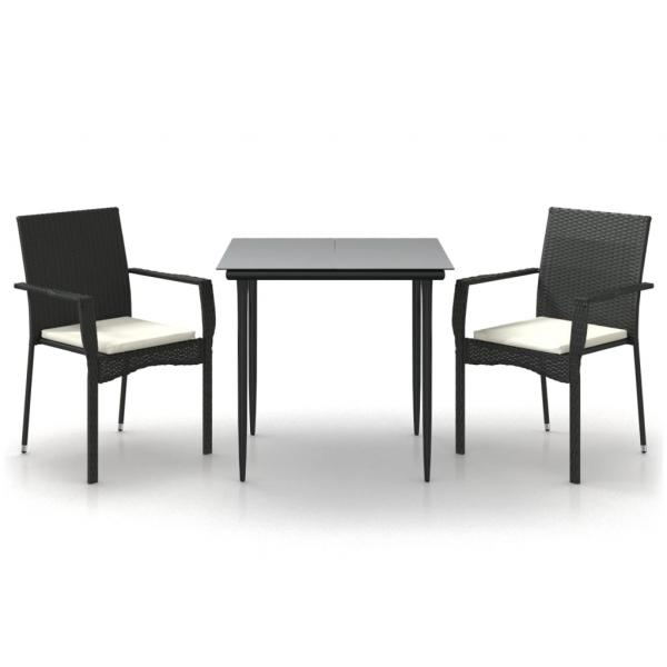 3-tlg. Garten-Essgruppe mit Kissen Schwarz Poly Rattan