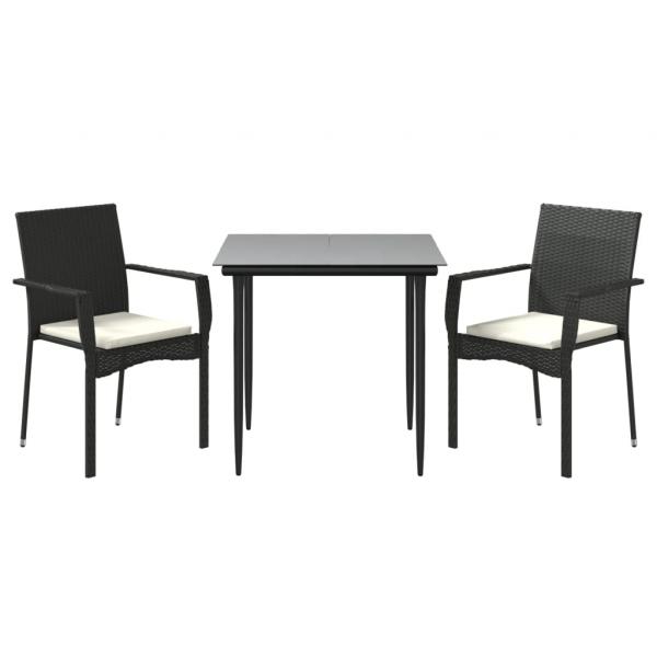 3-tlg. Garten-Essgruppe mit Kissen Schwarz Poly Rattan