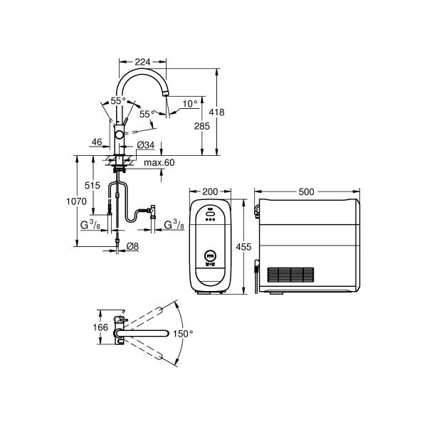 GROHE Blue Home Starter Kit, C-Auslauf, Bluetooth/WIFI, hard graphite gebürstet (31455AL1)