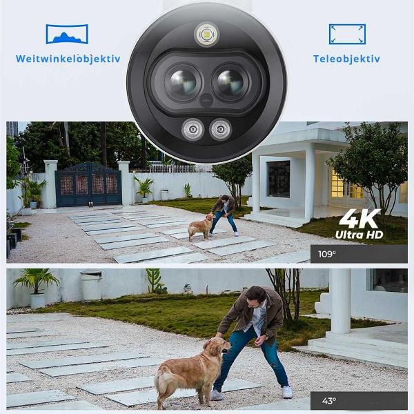 Reolink P330M Intelligente 4K PoE Bullet Kamera mit zwei Objektiven, Panoramasicht und Nachtsicht in Farbe, weiß