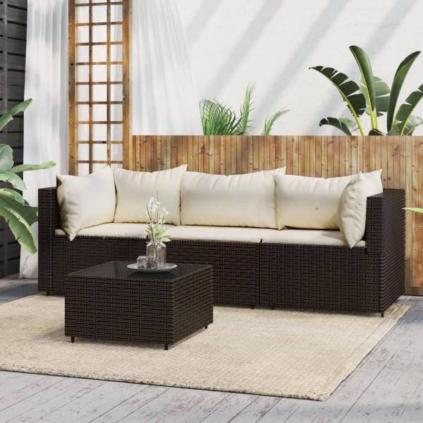 ARDEBO.de - 4-tlg. Garten-Lounge-Set mit Kissen Braun Poly Rattan