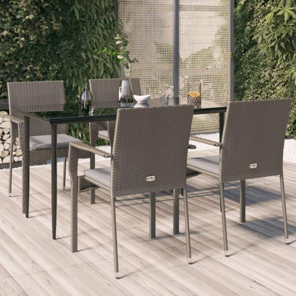 ARDEBO.de - 5-tlg. Garten-Essgruppe mit Kissen Schwarz und Grau Poly Rattan