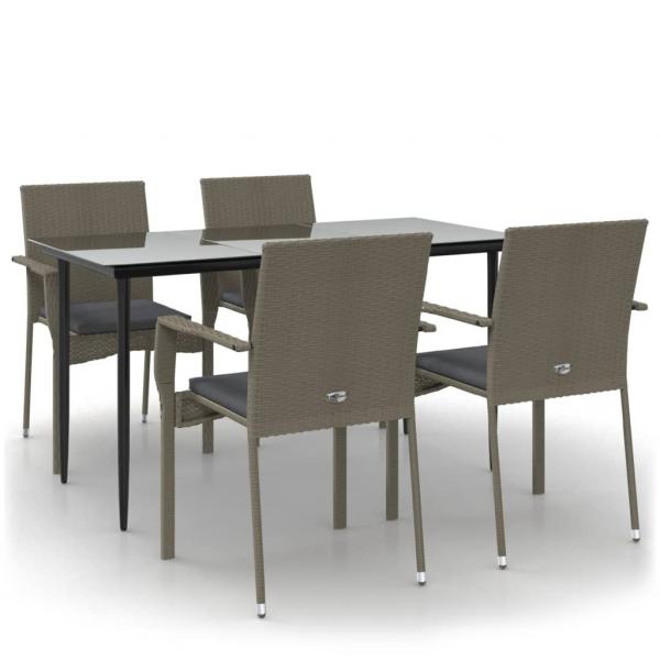 5-tlg. Garten-Essgruppe mit Kissen Schwarz und Grau Poly Rattan