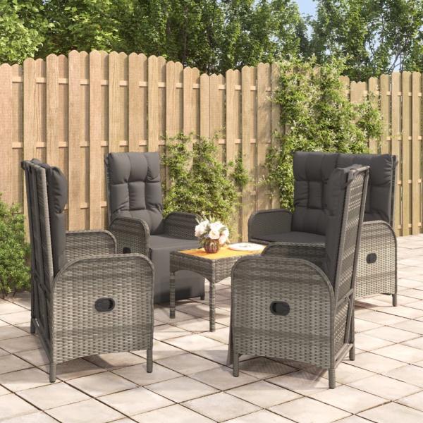 ARDEBO.de - 5-tlg. Garten-Essgruppe mit Kissen Grau Poly Rattan