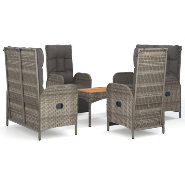 5-tlg. Garten-Essgruppe mit Kissen Grau Poly Rattan