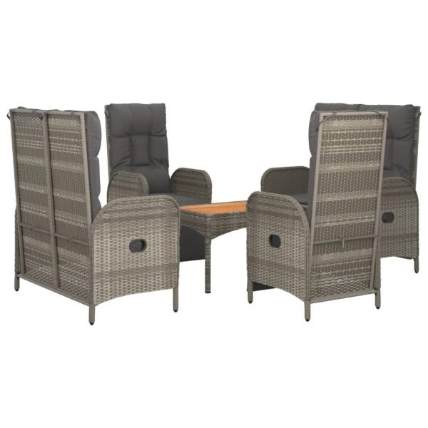 5-tlg. Garten-Essgruppe mit Kissen Grau Poly Rattan