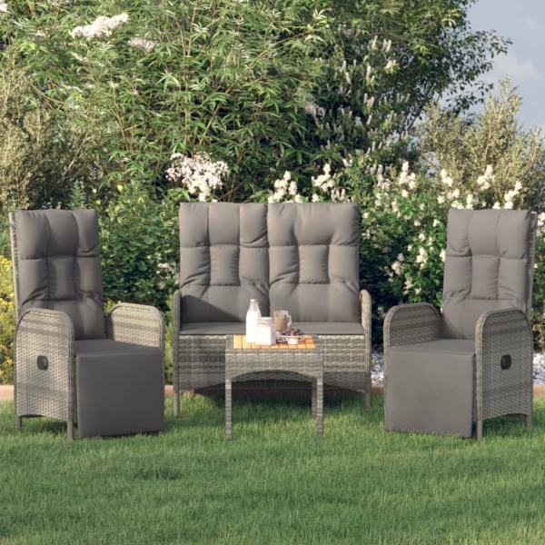 ARDEBO.de - 4-tlg. Garten-Essgruppe mit Kissen Grau Poly Rattan