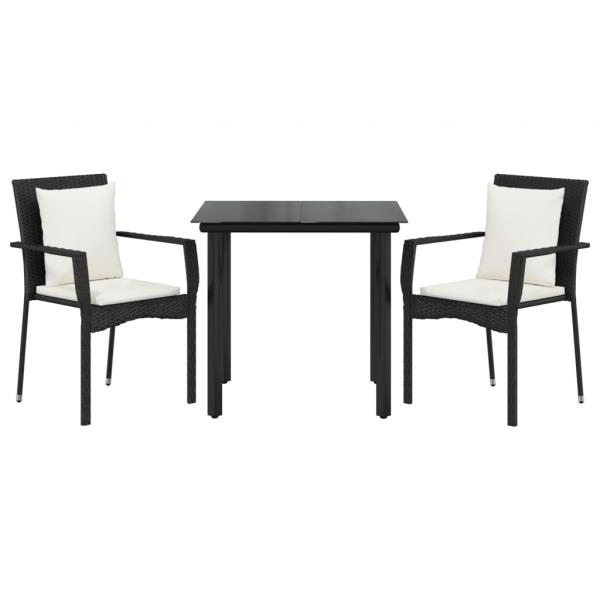 3-tlg. Garten-Essgruppe mit Kissen Schwarz Poly Rattan