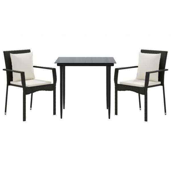 3-tlg. Garten-Essgruppe mit Kissen Schwarz Poly Rattan