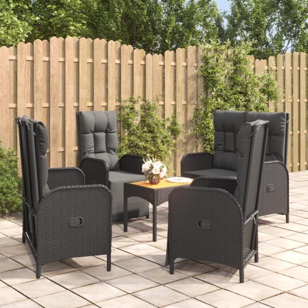 ARDEBO.de - 5-tlg. Garten-Essgruppe mit Kissen Schwarz Poly Rattan