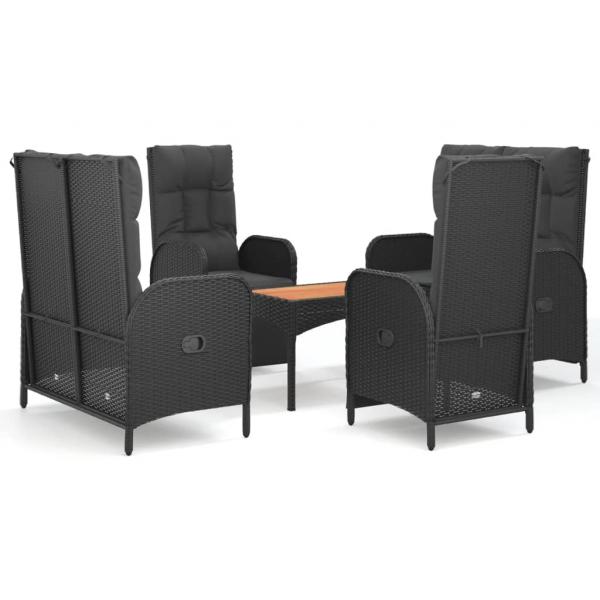 5-tlg. Garten-Essgruppe mit Kissen Schwarz Poly Rattan