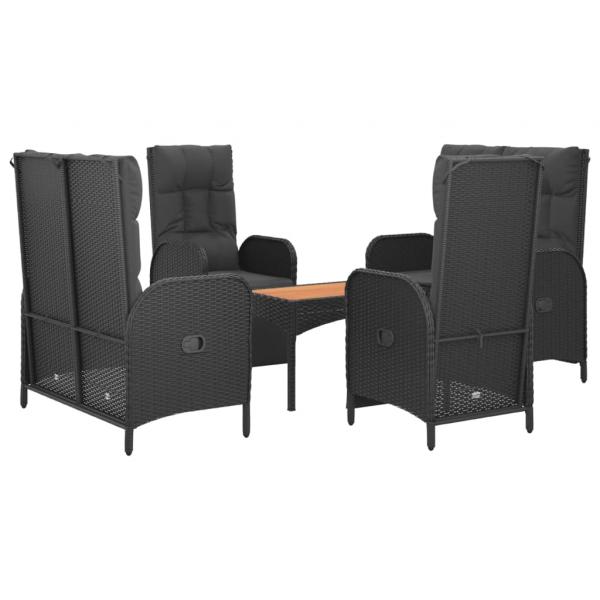 5-tlg. Garten-Essgruppe mit Kissen Schwarz Poly Rattan