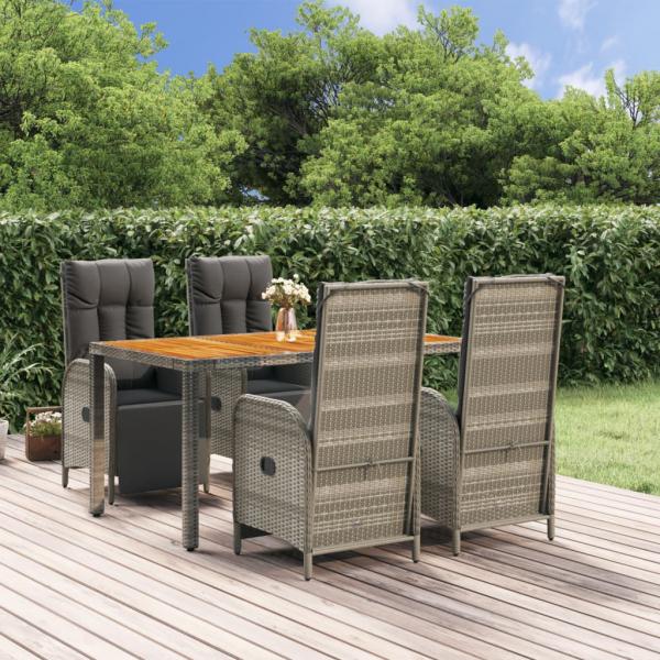 ARDEBO.de - 5-tlg. Garten-Essgruppe mit Kissen Grau Poly Rattan