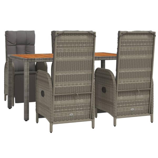 5-tlg. Garten-Essgruppe mit Kissen Grau Poly Rattan