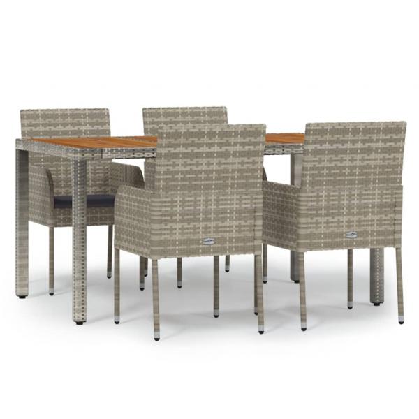 5-tlg. Garten-Essgruppe mit Kissen Grau Poly Rattan
