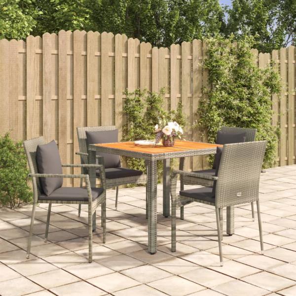 ARDEBO.de - 5-tlg. Garten-Essgruppe mit Kissen Grau Poly Rattan