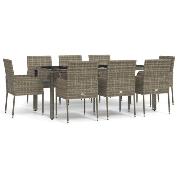 9-tlg. Garten-Essgruppe mit Kissen Grau Poly Rattan