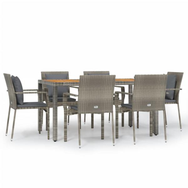 7-tlg. Garten-Essgruppe mit Kissen Grau Poly Rattan