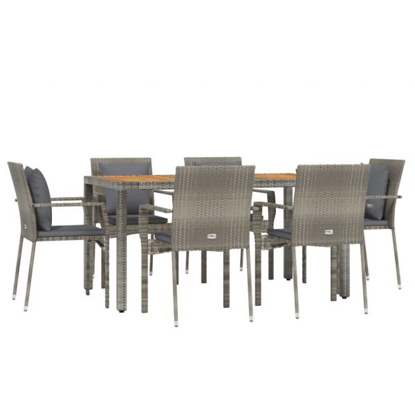 7-tlg. Garten-Essgruppe mit Kissen Grau Poly Rattan