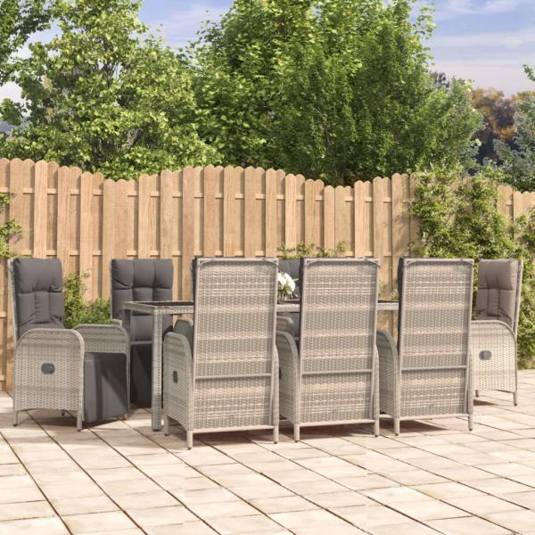 ARDEBO.de - 9-tlg. Garten-Essgruppe mit Kissen Grau Poly Rattan