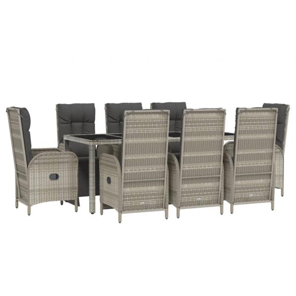 9-tlg. Garten-Essgruppe mit Kissen Grau Poly Rattan