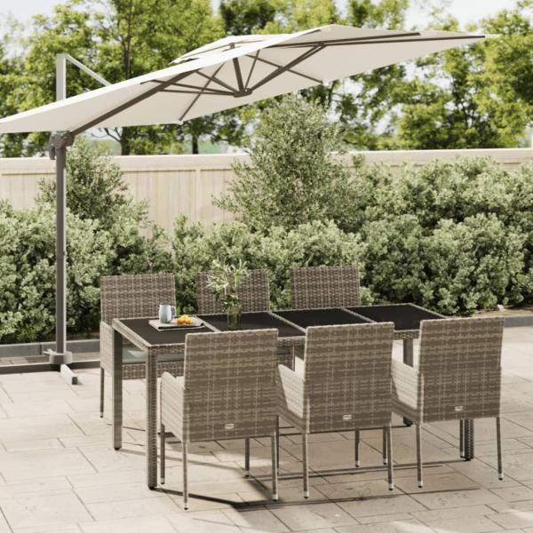 ARDEBO.de - 7-tlg. Garten-Essgruppe mit Kissen Grau Poly Rattan