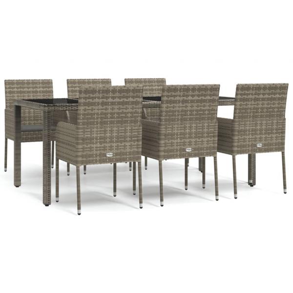 7-tlg. Garten-Essgruppe mit Kissen Grau Poly Rattan