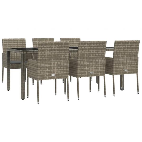 7-tlg. Garten-Essgruppe mit Kissen Grau Poly Rattan
