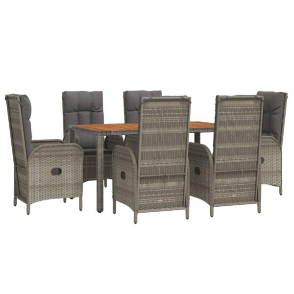 7-tlg. Garten-Essgruppe mit Kissen Grau Poly Rattan