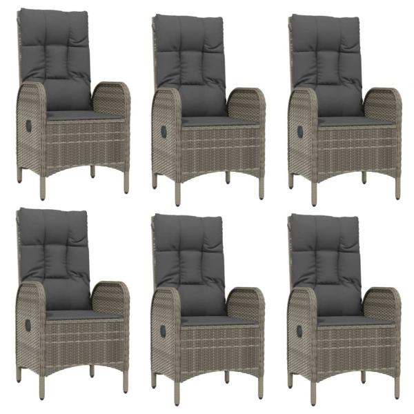 7-tlg. Garten-Essgruppe mit Kissen Grau Poly Rattan