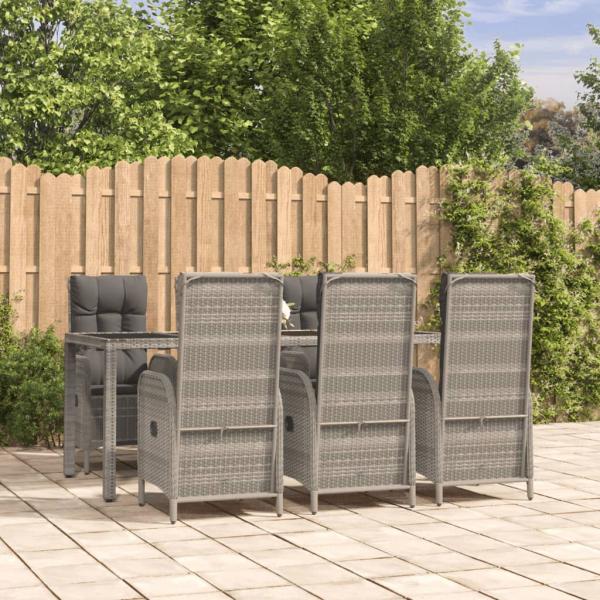 ARDEBO.de - 7-tlg. Garten-Essgruppe mit Kissen Grau Poly Rattan