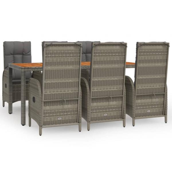7-tlg. Garten-Essgruppe mit Kissen Grau Poly Rattan