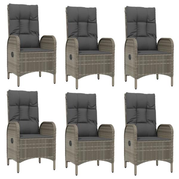 7-tlg. Garten-Essgruppe mit Kissen Grau Poly Rattan