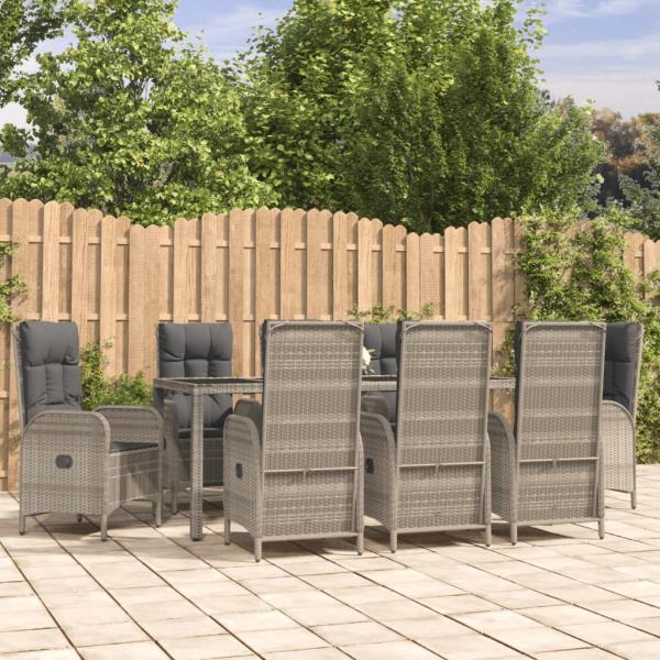 ARDEBO.de - 9-tlg. Garten-Essgruppe mit Kissen Grau Poly Rattan