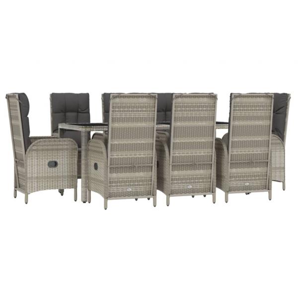 9-tlg. Garten-Essgruppe mit Kissen Grau Poly Rattan