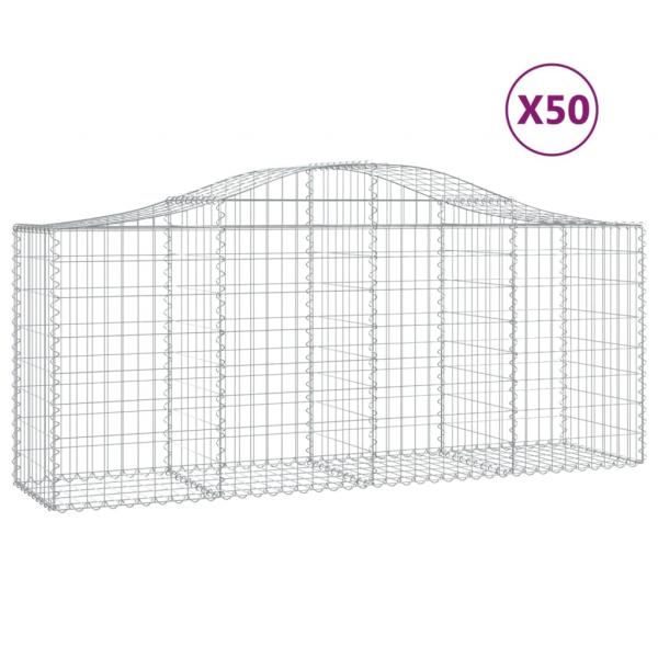 Gabionen mit Hochbogen 50 Stk. 200x50x80/100cm Verzinktes Eisen