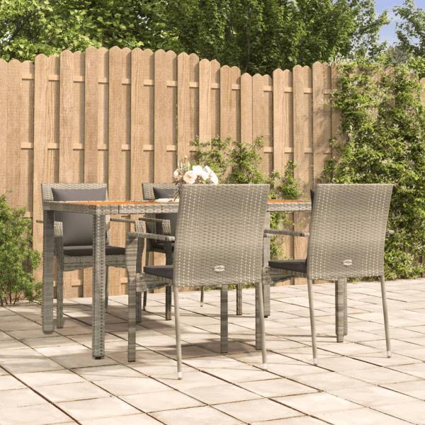 ARDEBO.de - 5-tlg. Garten-Essgruppe mit Kissen Grau Poly Rattan