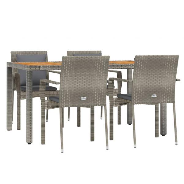 5-tlg. Garten-Essgruppe mit Kissen Grau Poly Rattan