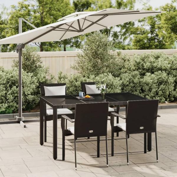 ARDEBO.de - 5-tlg. Garten-Essgruppe mit Kissen Schwarz Poly Rattan