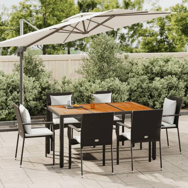 ARDEBO.de - 7-tlg. Garten-Essgruppe mit Kissen Schwarz Poly Rattan