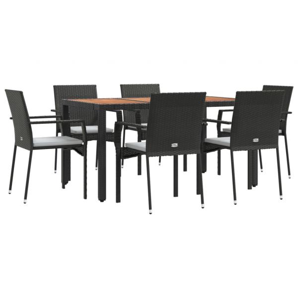 7-tlg. Garten-Essgruppe mit Kissen Schwarz Poly Rattan
