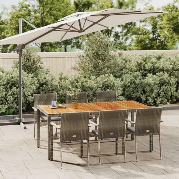 ARDEBO.de - 7-tlg. Garten-Essgruppe mit Kissen Grau Poly Rattan