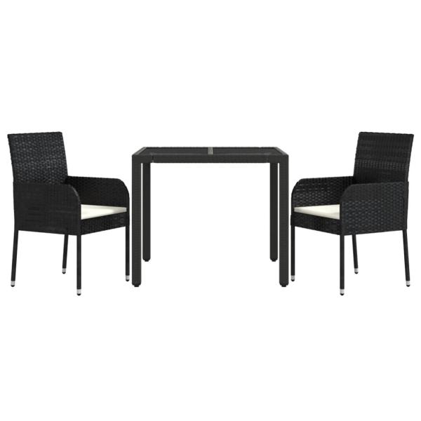 ARDEBO.de - 3-tlg. Garten-Essgruppe mit Kissen Schwarz Poly Rattan