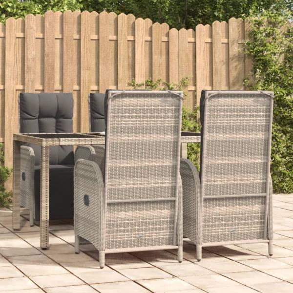 ARDEBO.de - 5-tlg. Garten-Essgruppe mit Kissen Grau Poly Rattan