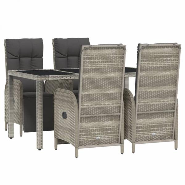 5-tlg. Garten-Essgruppe mit Kissen Grau Poly Rattan