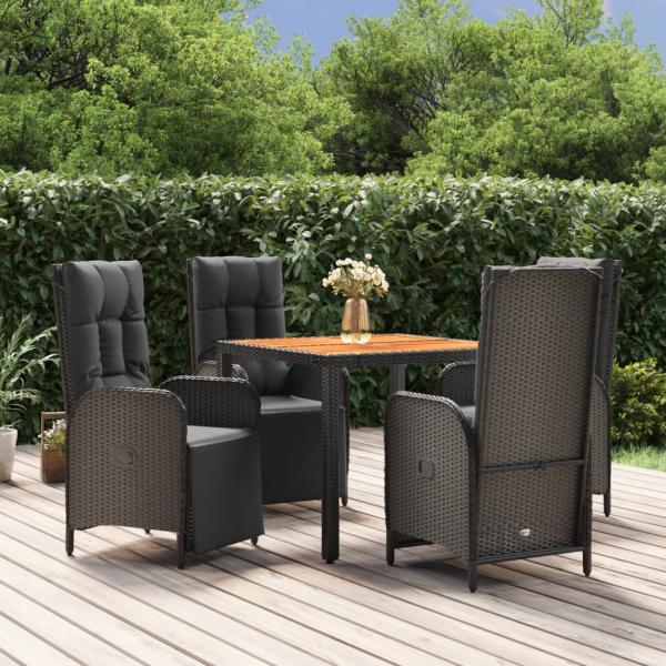 ARDEBO.de - 5-tlg. Garten-Essgruppe mit Kissen Schwarz Poly Rattan