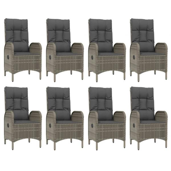 9-tlg. Garten-Essgruppe mit Kissen Grau Poly Rattan